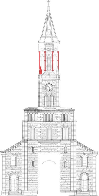 Hier sehen Sie noch die Lage der oben abgebildeten Teile im Turm.

Im n&auml;chsten Baubericht werden wird eingehend &uuml;ber die Sanierung des Turmhelms berichten.