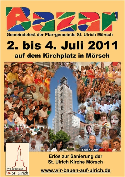 â¦ am Bazar -unserem Gemeindefest- werden wir einige Originalteile vom Turm ausstellen.
Komme Sie vom 2.7. bis 4.7. auf den Bazar uns sehen Sie selbst.

Nat&uuml;rlich ist auch f&uuml;r Ihr leibliches Wohl gesorgt.
Ein vielf&auml;ltiges Programm sorgt bei Gro&szlig; und Klein f&uuml;r Unterhaltung.

Sie haben zur Sanierung noch Fragen? 
Sprechen Sie uns an!
